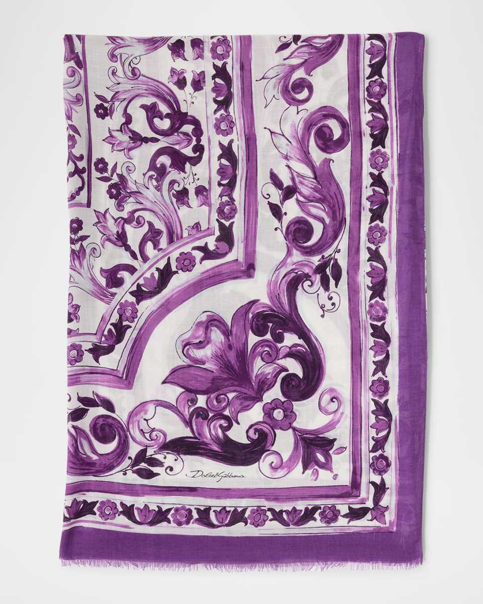 Majolica-Print Foulard Scarf